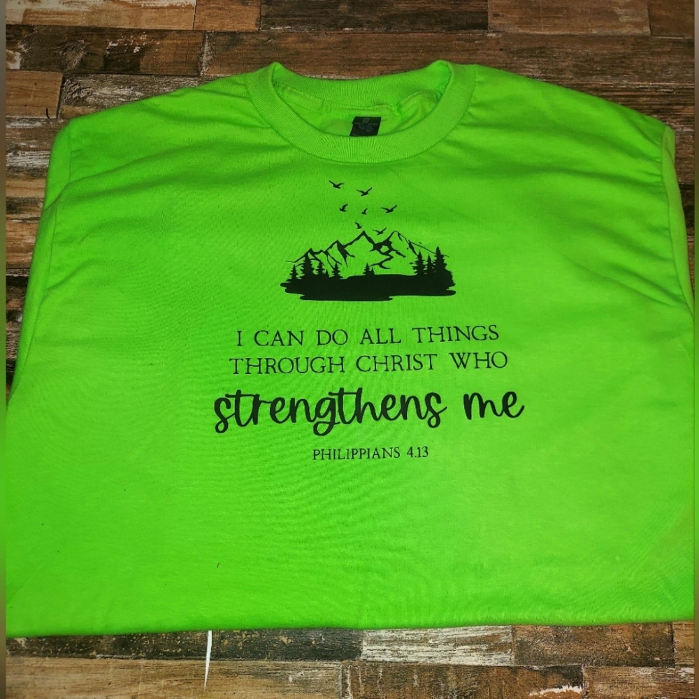 Green Graphic T-Shirt with Faith-based Verse Quote, Size M,Unisex